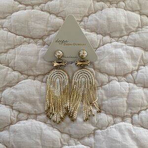Deepa Gurnani handmade beaded drop earrings with Crystal detail. 3”